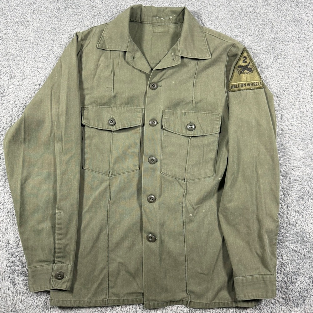 Vintage 70s Military OG 107 Utility Shirt Mens 20x27 Patch Army Green